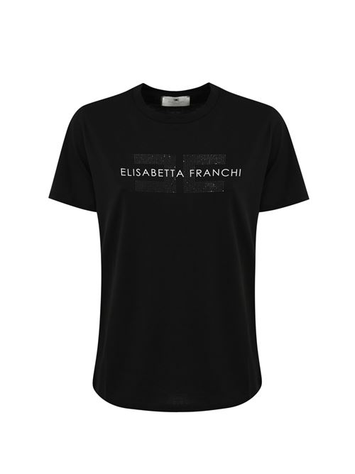 T-shirt in jersey nero con logo strass Elisabetta Franchi | MA00346E2110